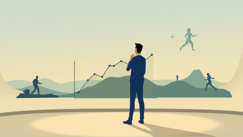 Una figura reflexiona sobre su progreso vital