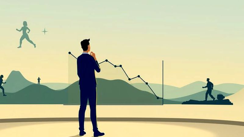 Una figura reflexiona sobre su progreso vital