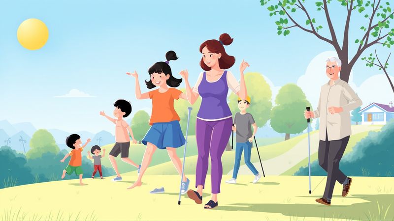 Niños y adultos disfrutan un paseo tranquilo