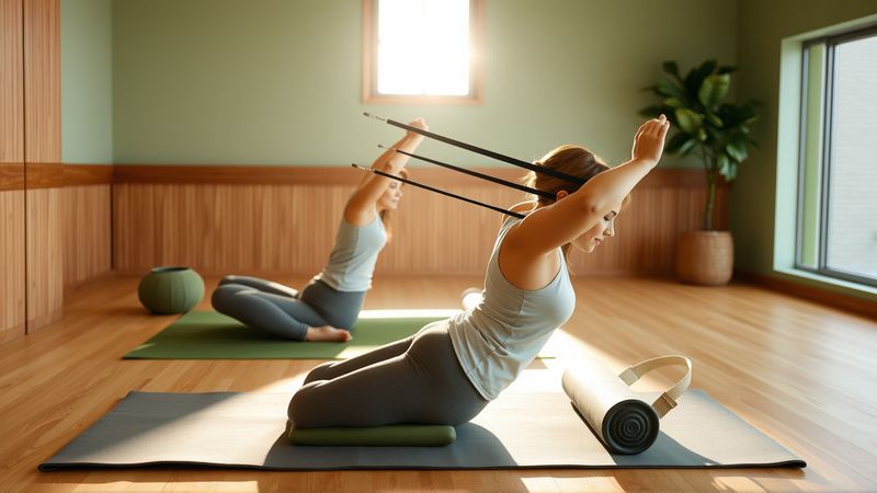 Una mujer tranquila practica Pilates sereno