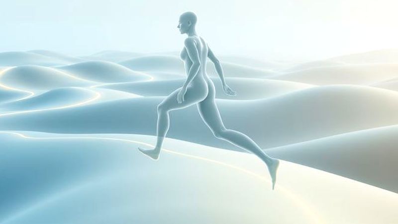 Una figura humana dinámica fluye en equilibrio