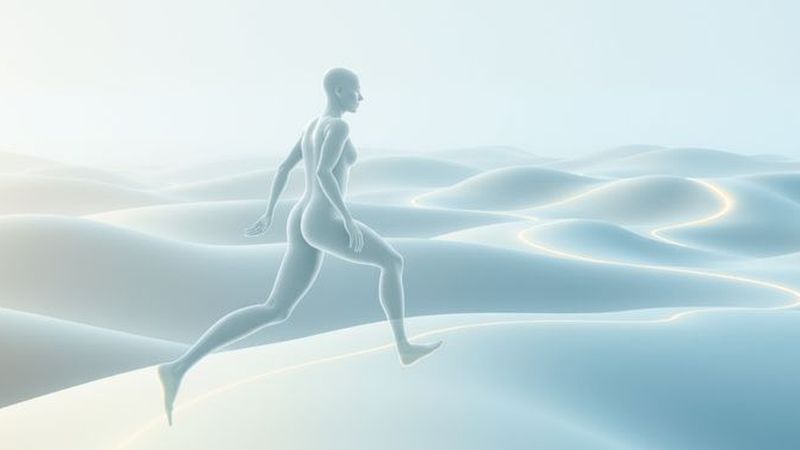 Una figura humana dinámica fluye en equilibrio